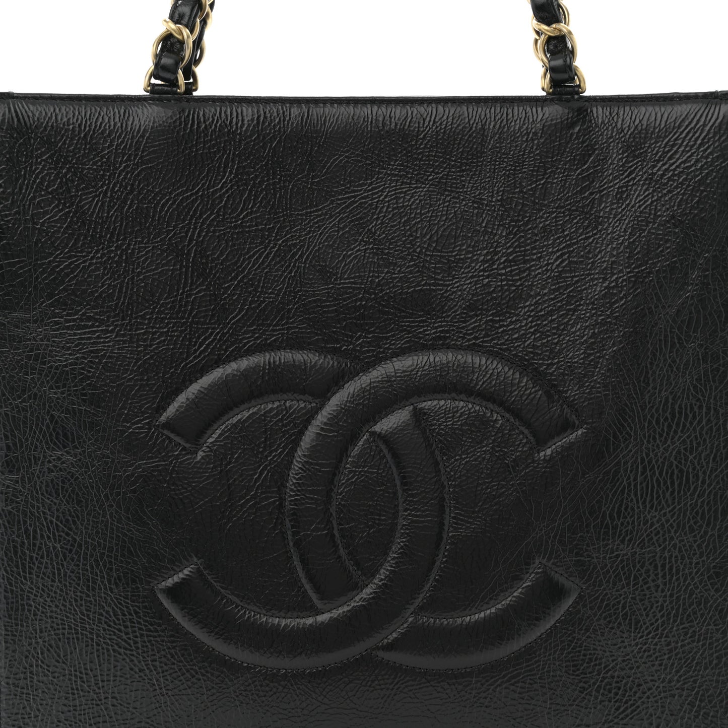 Shiny Aged Calfskin North South Shopping Bag Black