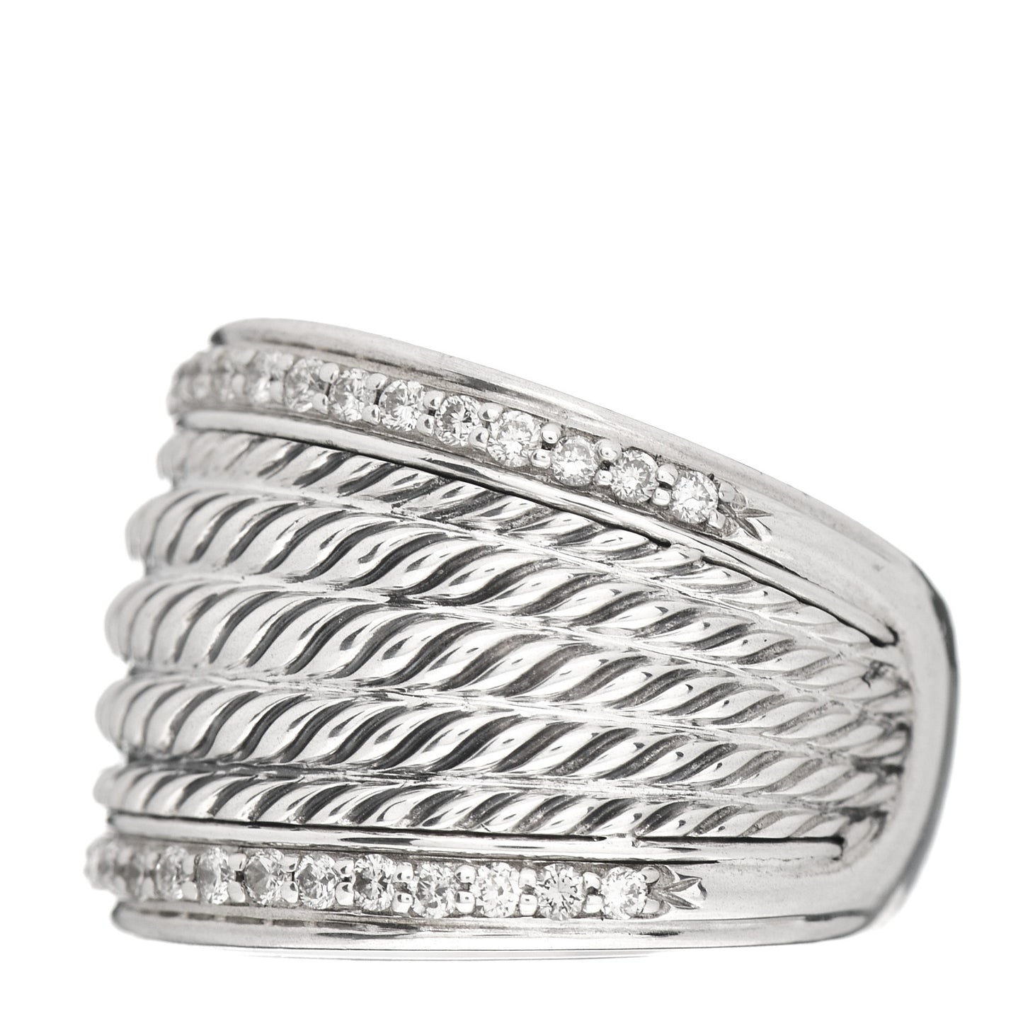 Sterling Silver Diamond Cable Cigar Band Ring 56 7.5