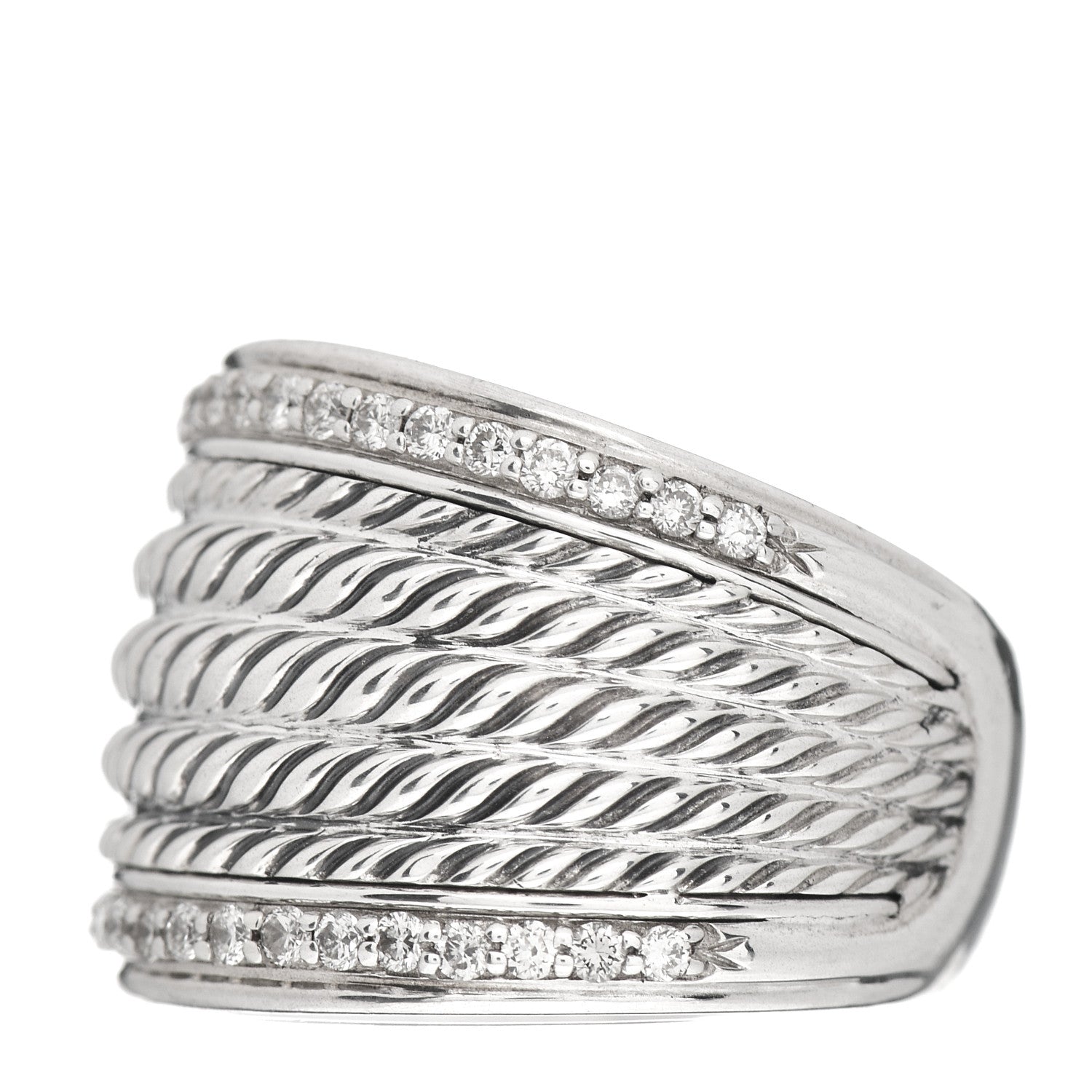 David Yurman Sterling Silver Diamond Cable Cigar Band Ring 56 7.5 3 of 5