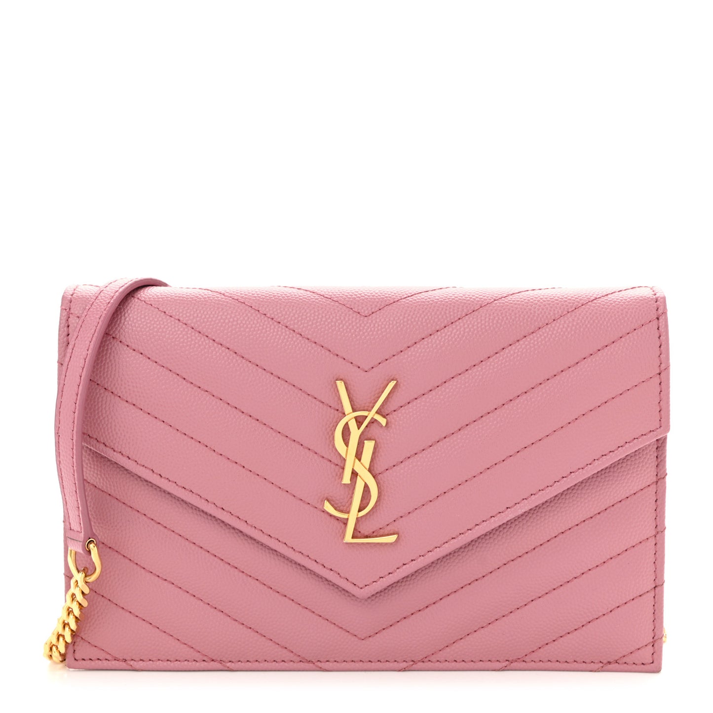 Grain De Poudre Matelasse Chevron Monogram Envelope Chain Wallet Dark Rose