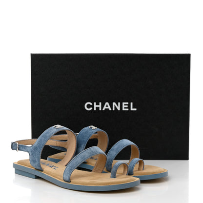 Chanel Suede CC Sandals 37 Blue 9 of 9
