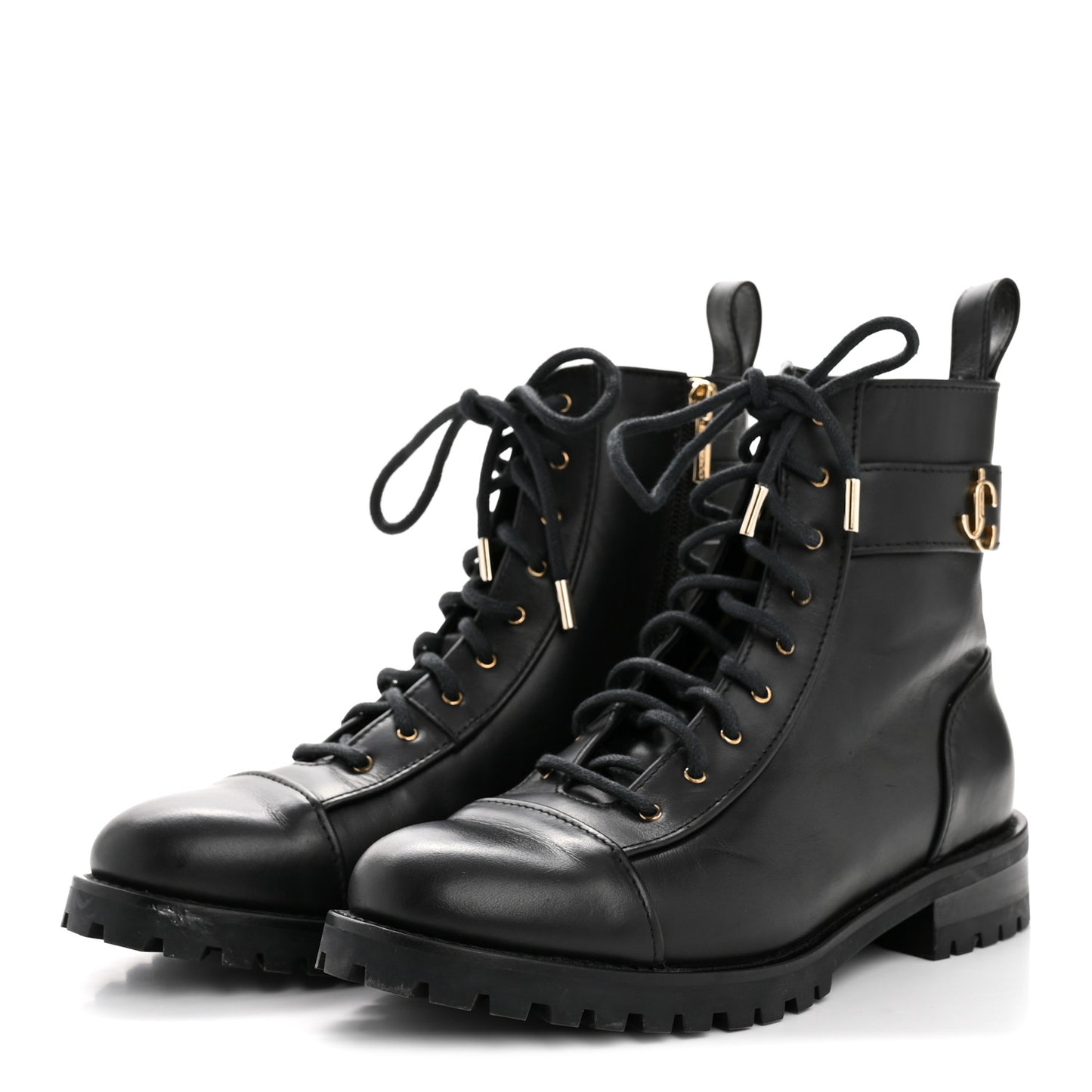 Shiny Calfskin Cayo Combat Boots 36.5 Black
