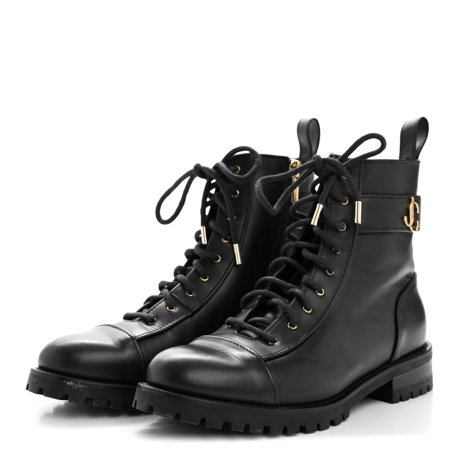 Jimmy Choo Shiny Calfskin Cayo Combat Boots 36.5 Black 4 of 11