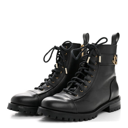 Jimmy Choo Shiny Calfskin Cayo Combat Boots 36.5 Black 4 of 11