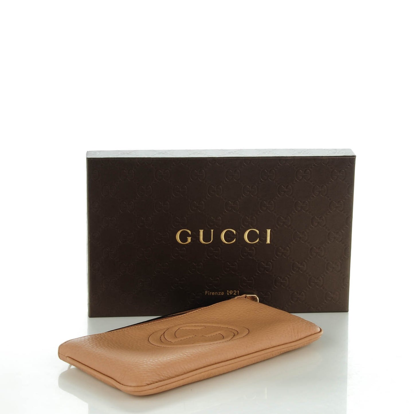 Pebbled Calfskin Soho Wristlet Camelia