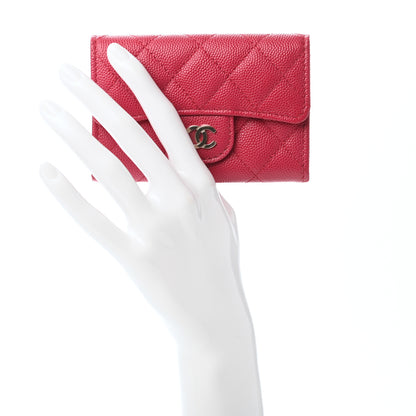 Chanel Caviar Quilted Flap Card Holder Wallet Dark Pink 2 of 9