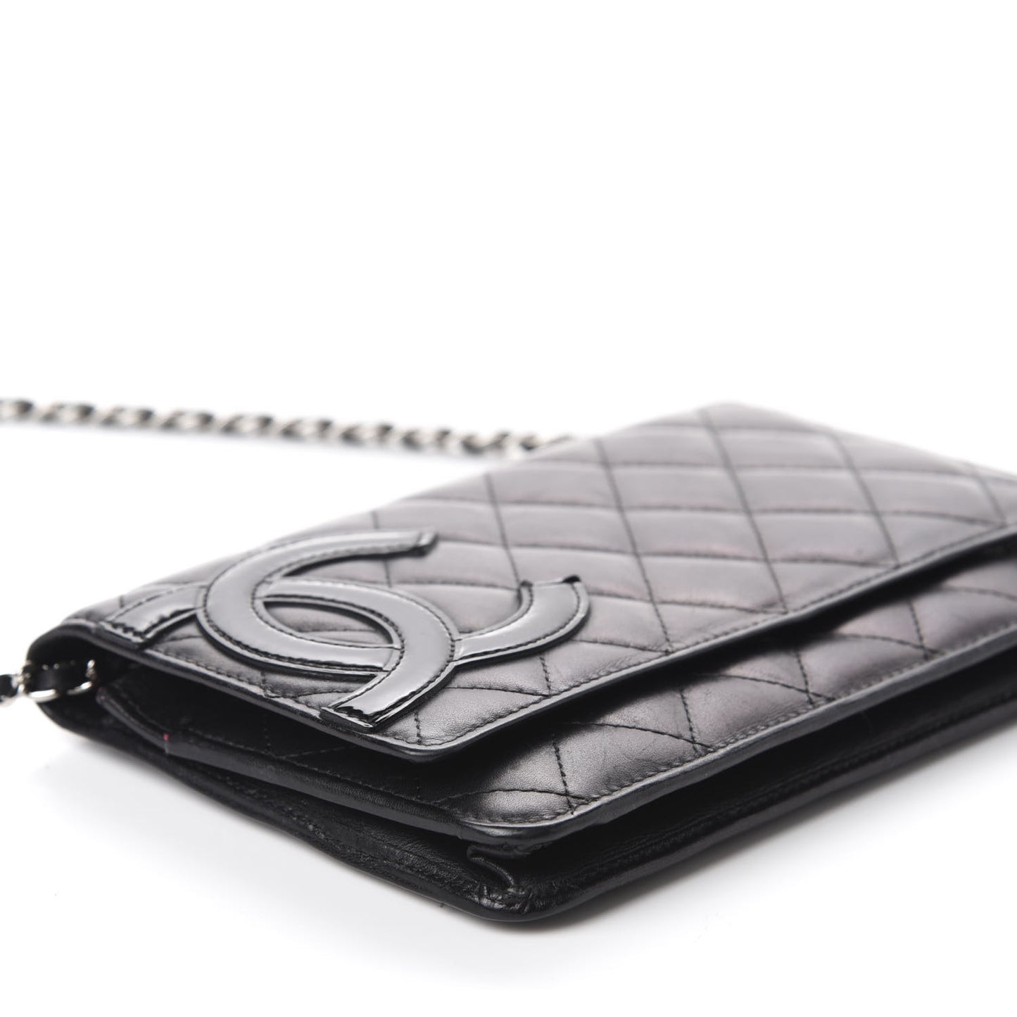 Calfskin Quilted Cambon Wallet On Chain WOC Black