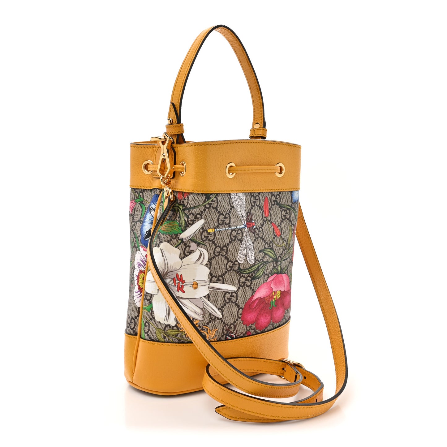 GG Supreme Monogram Flora Small Ophidia Bucket Bag Beige Multicolor Crop