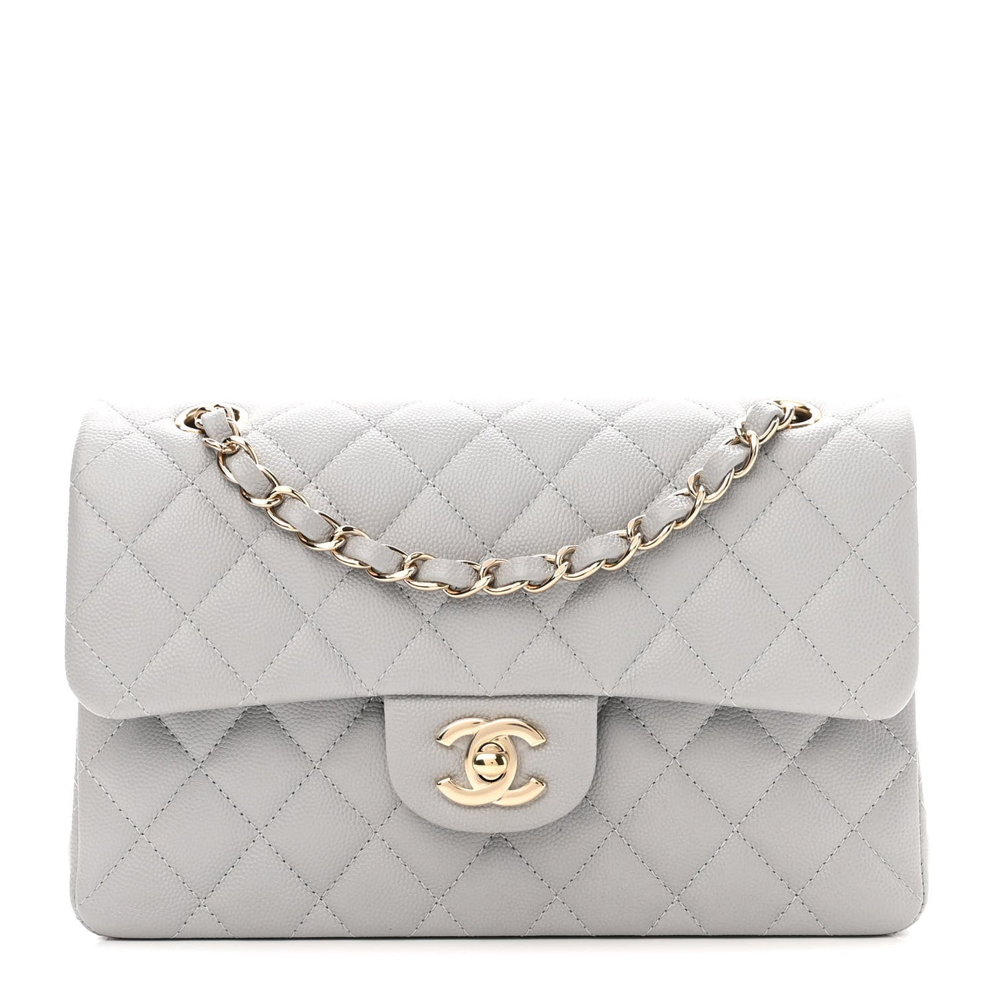 Caviar Quilted Small Double Flap Grey