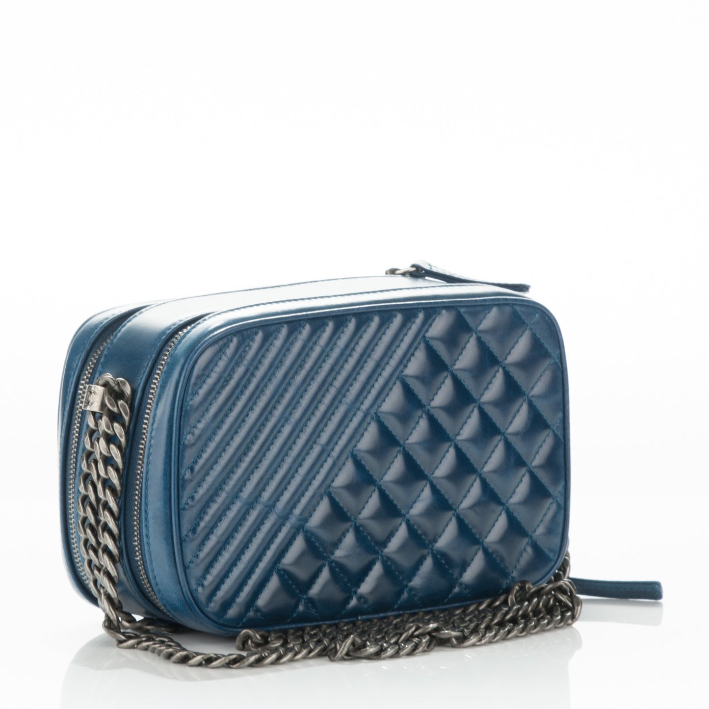 Glazed Calfskin Small Coco Boy Camera Case Blue