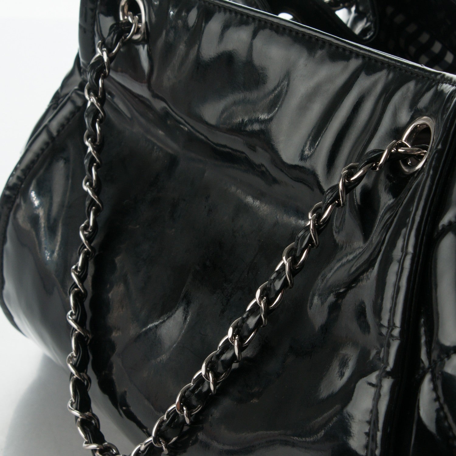 Chanel Vinyl Large Lipstick Ligne Accordion Tote Black 8 of 9