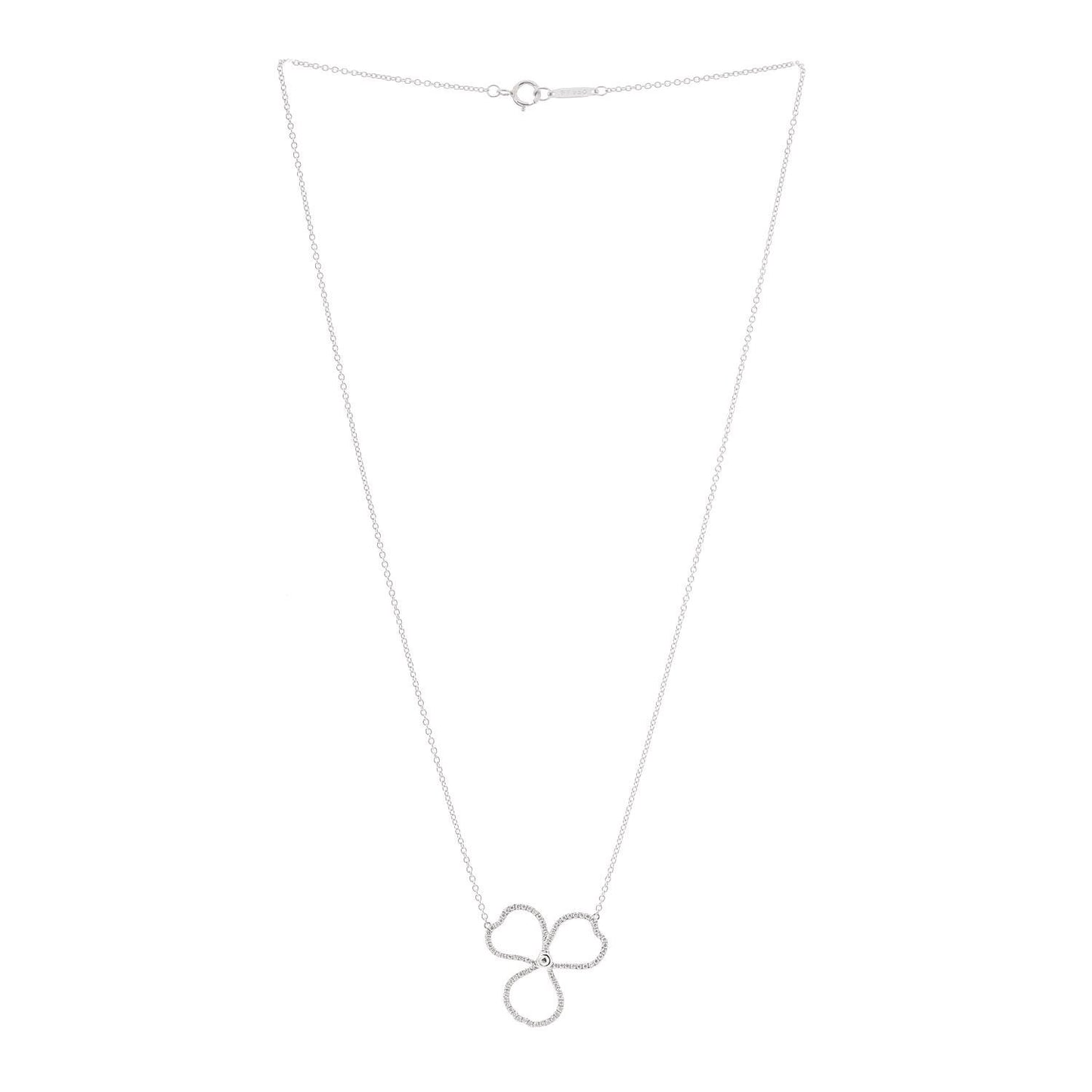 Platinum Diamond Large Paper Flowers Pendant Necklace