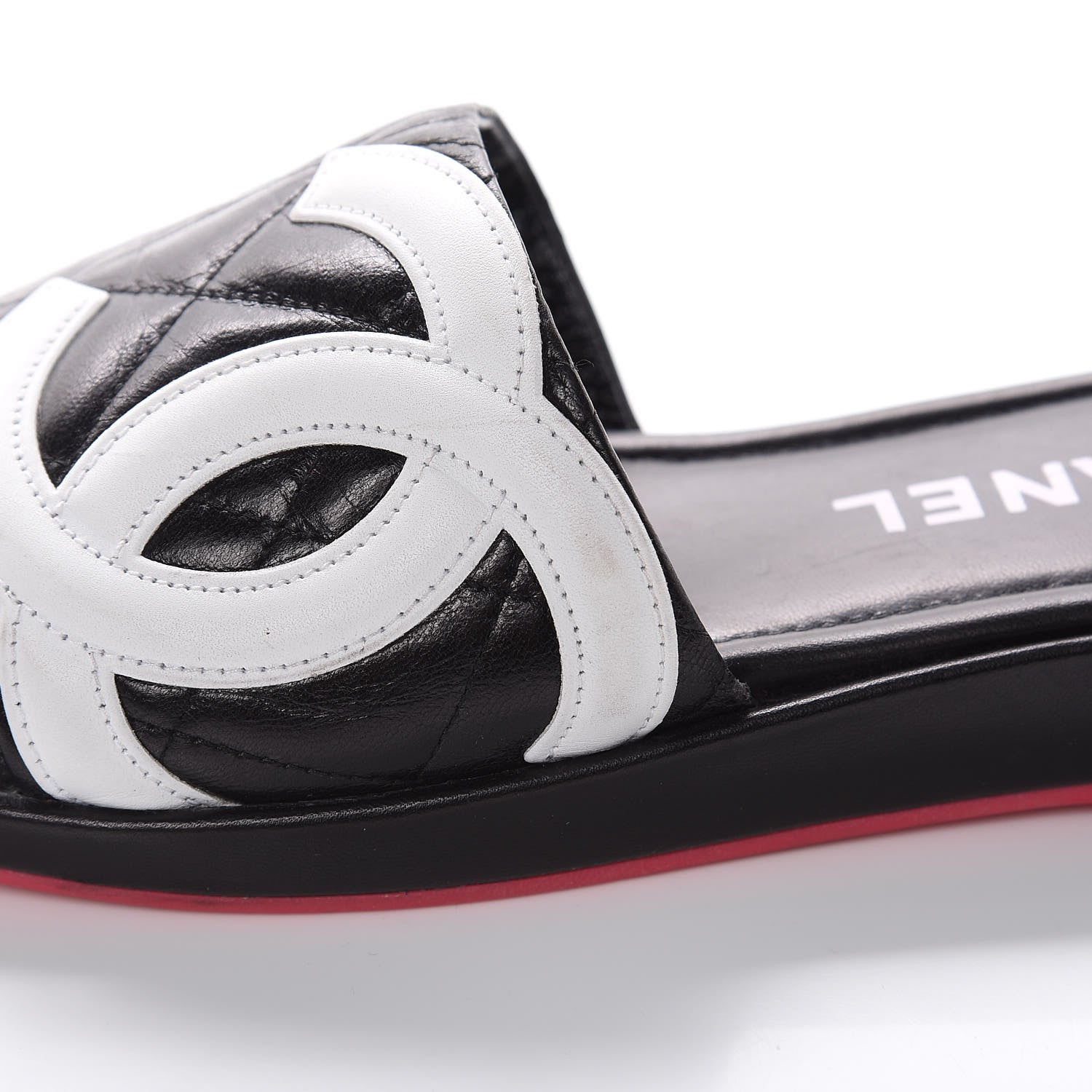 Chanel Calfskin Cambon CC Flat Slide Sandals 37.5 Black 8 of 16