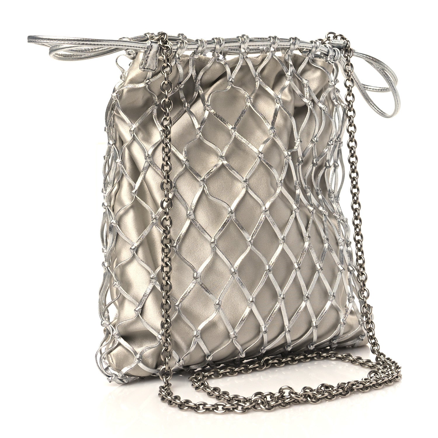 Prada Satin Net Chain Bag Silver 2 of 6