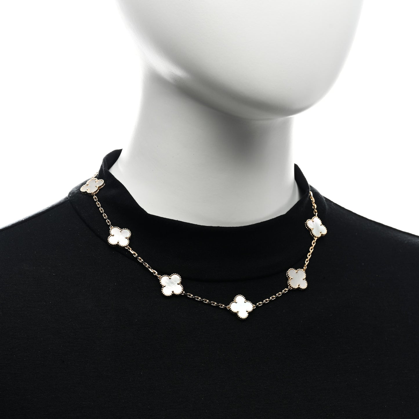 18K Yellow Gold Mother of Pearl 10 Motifs Vintage Alhambra Necklace