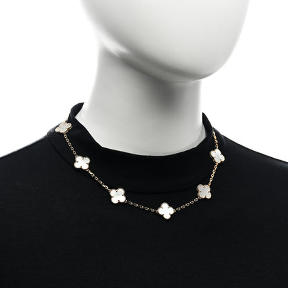 Van Cleef & Arpels 18K Yellow Gold Mother of Pearl 10 Motifs Vintage Alhambra Necklace 2 of 7