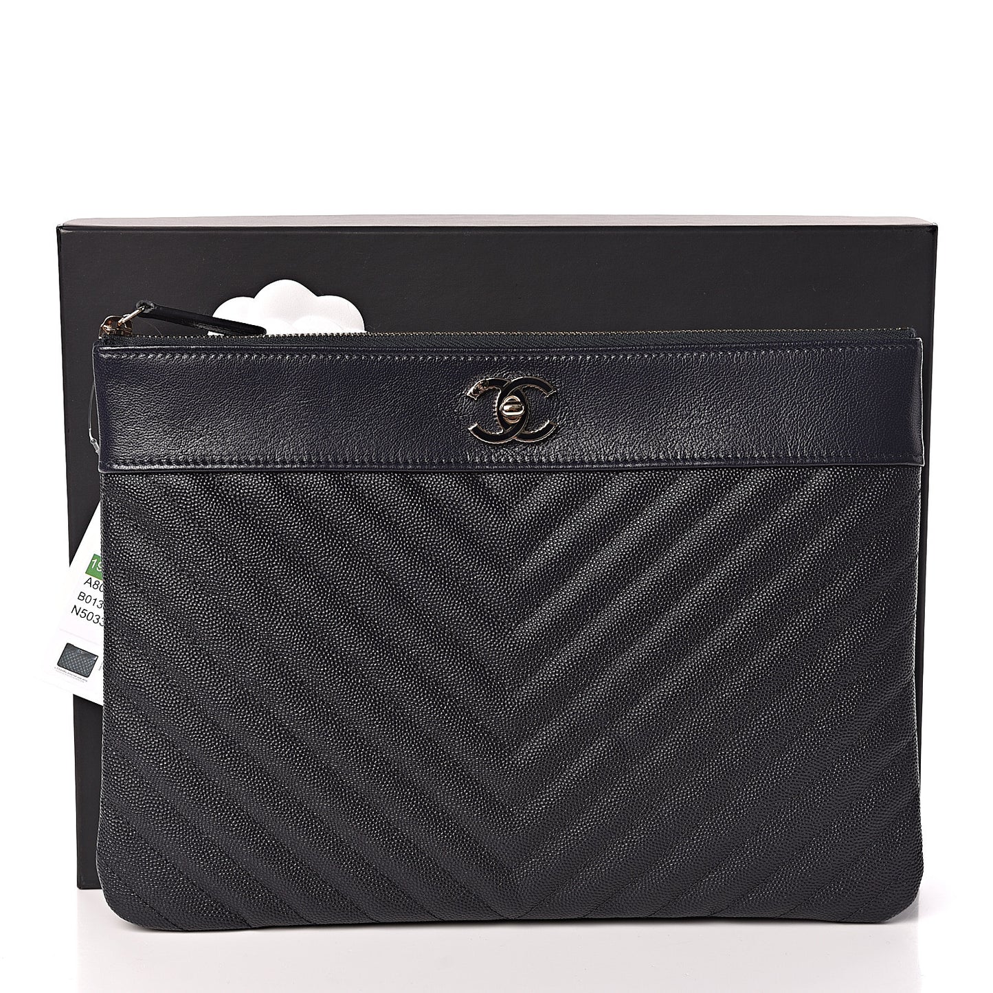 Caviar Quilted Medium Vintage Mademoiselle Cosmetic Case Navy Blue