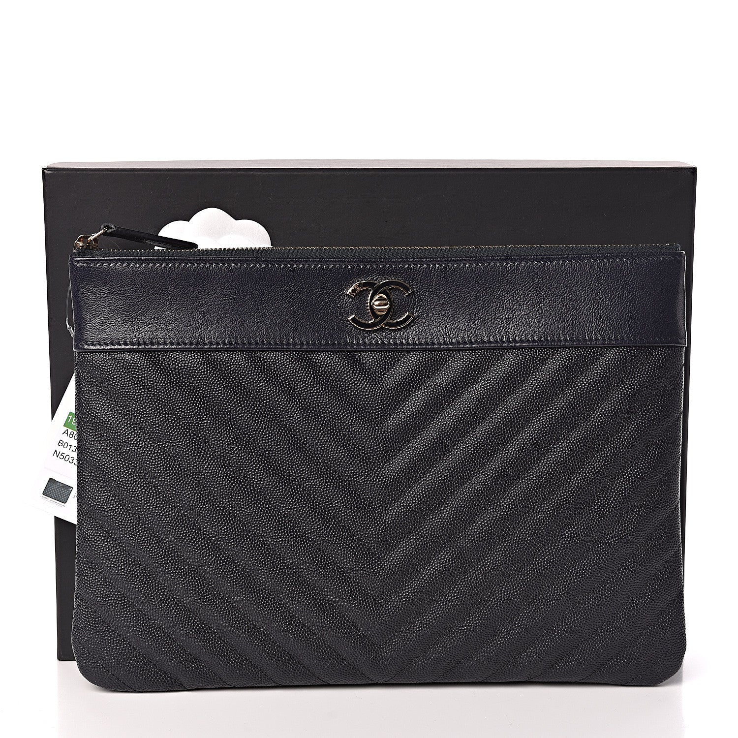 Chanel Caviar Quilted Medium Vintage Mademoiselle Cosmetic Case Navy Blue 8 of 8