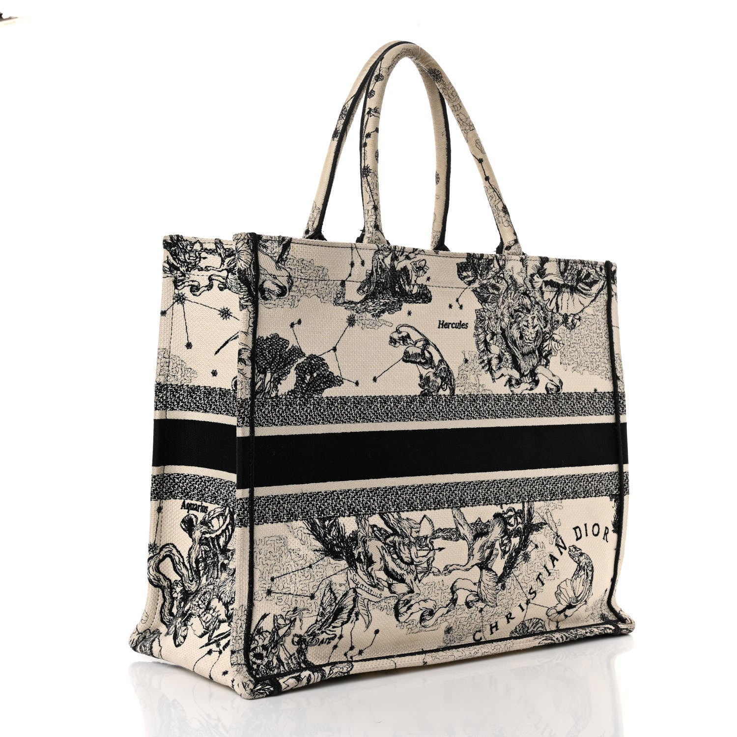 Christian Dior Canvas Embroidered Large Zodiac Toile De Jouy Book Tote Latte 3 of 9