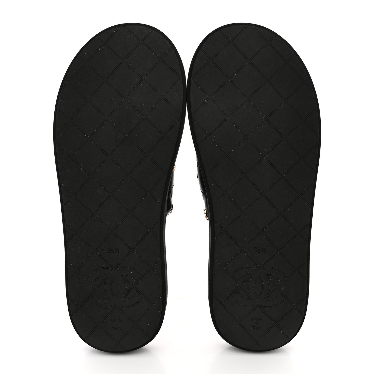 Lambskin Quilted Padded Charms Thong Sandals 38.5 Black
