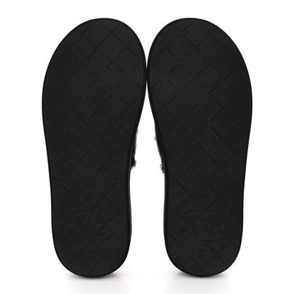 Chanel Lambskin Quilted Padded Charms Thong Sandals 38.5 Black 6 of 11
