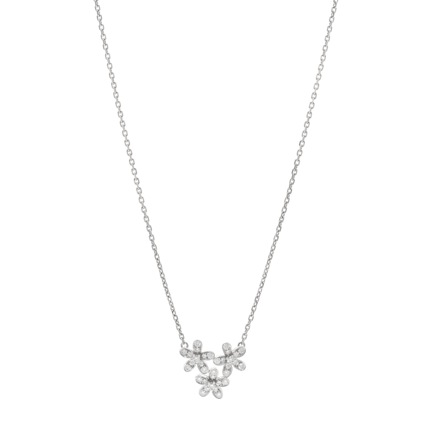 18K White Gold Diamond Socrate 3 Flower Pendant Necklace