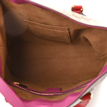 Gucci GG Supreme Monogram Linea A Foldover Tote Beige Hibiscus Red New Rosette 7 of 11