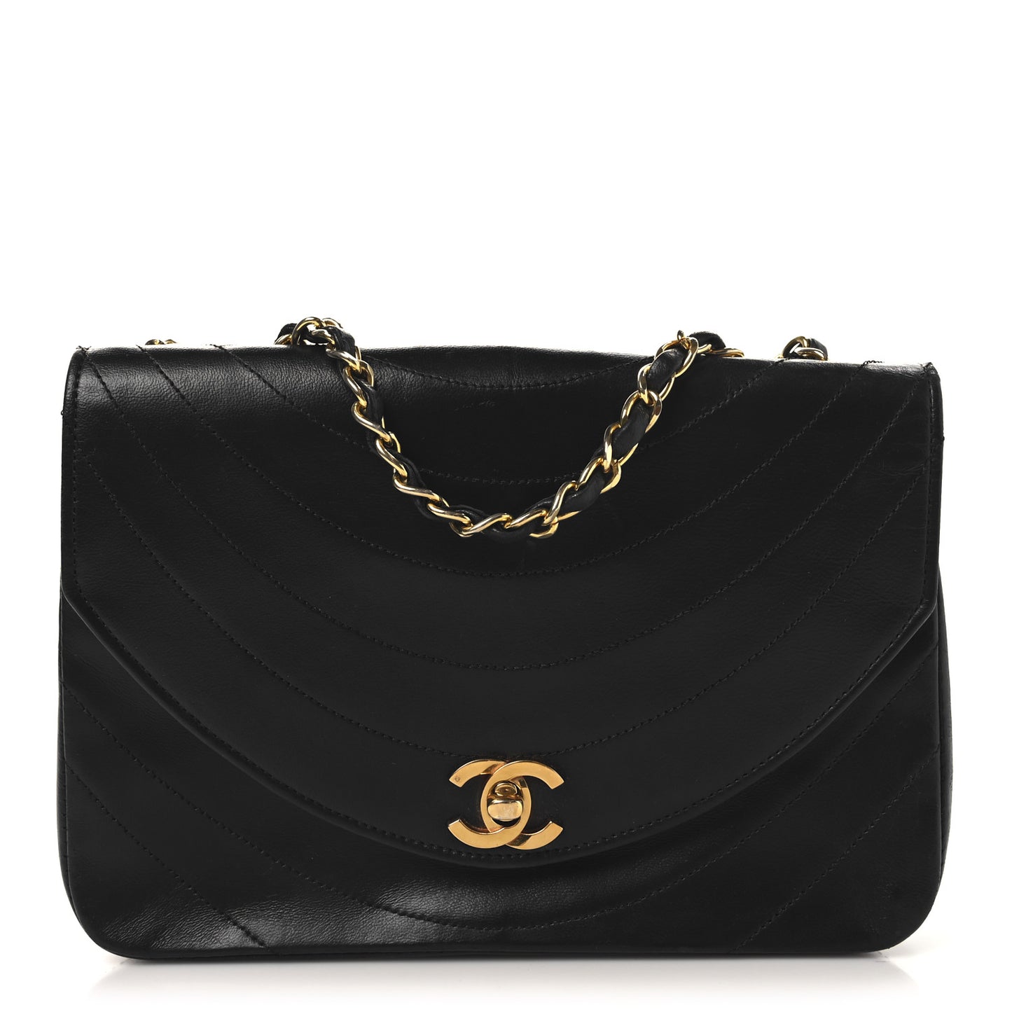Lambskin Ribbon Quilted Small Single Flap Black