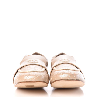 Chanel Laminated Lambskin Womens Quilted Elastic CC Moccasin Loafers 38 Beige 2 of 10