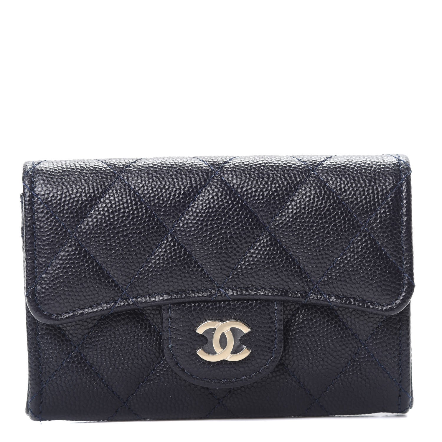 Chanel Caviar Quilted Flap Card Holder Dark Blue 1 of 9