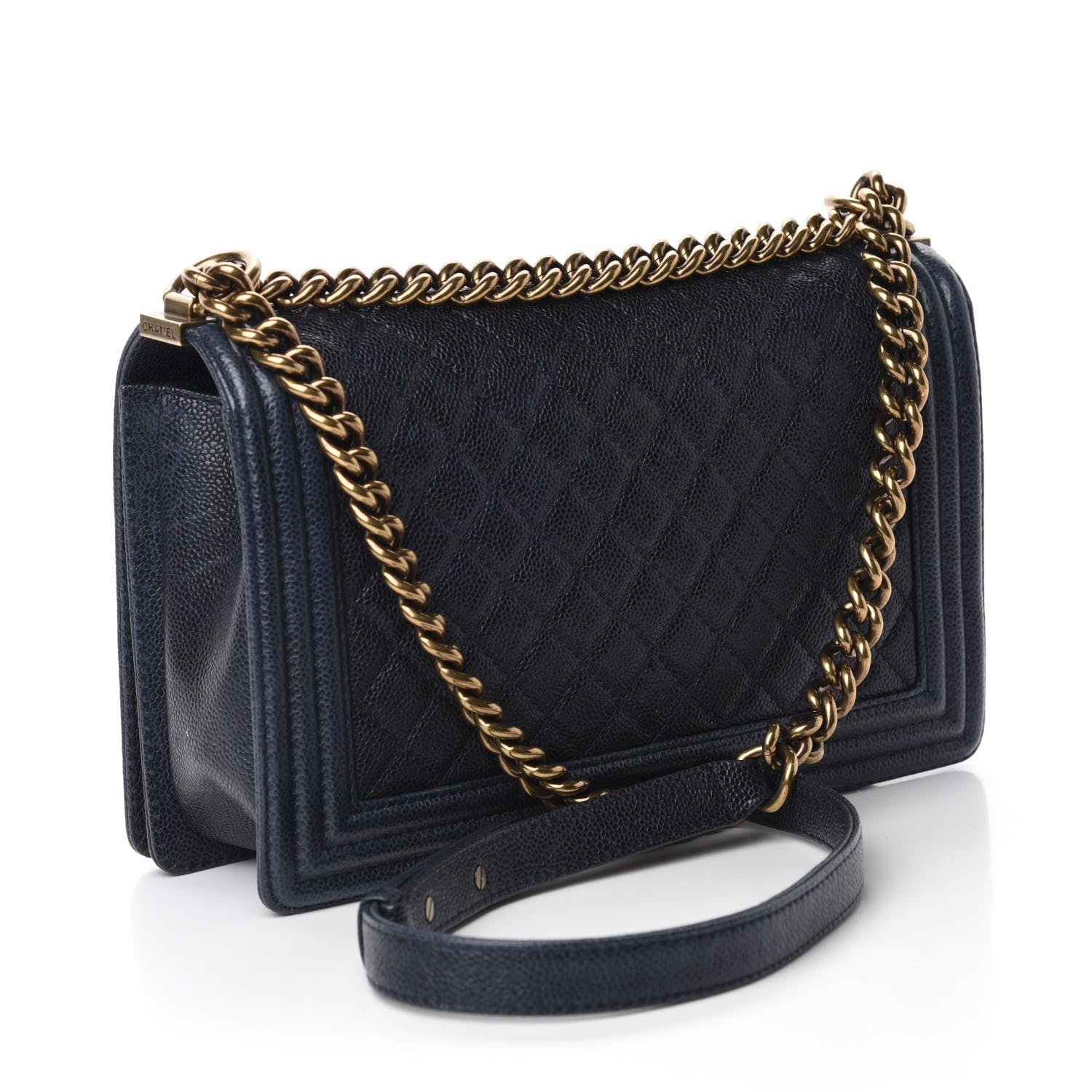 Chanel Caviar Quilted New Medium Boy Flap Dark Navy Blue 3 of 12
