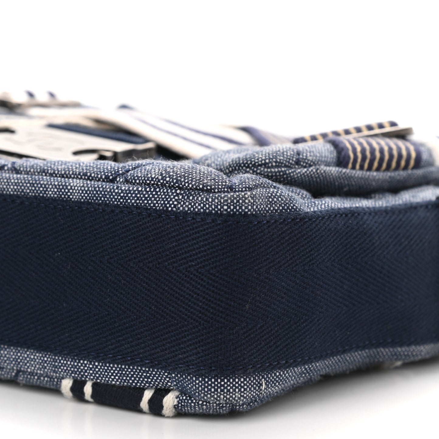 Denim Quilted Medium Airlines Buckle Messenger Bag Blue