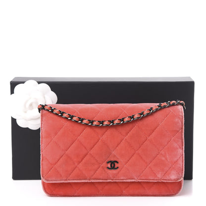 Chanel Velvet Classic Quilted Wallet On Chain WOC Coral 18 of 18