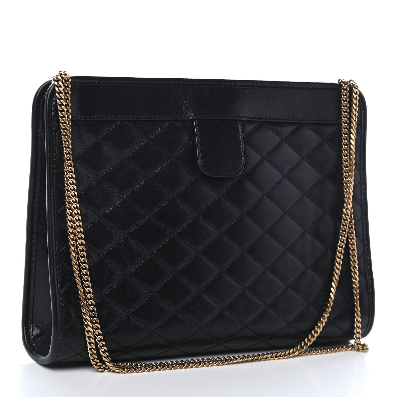 Saint Laurent Lambskin Quilted Monogram Baby Victoire Chain Clutch Bag Black 2 of 8