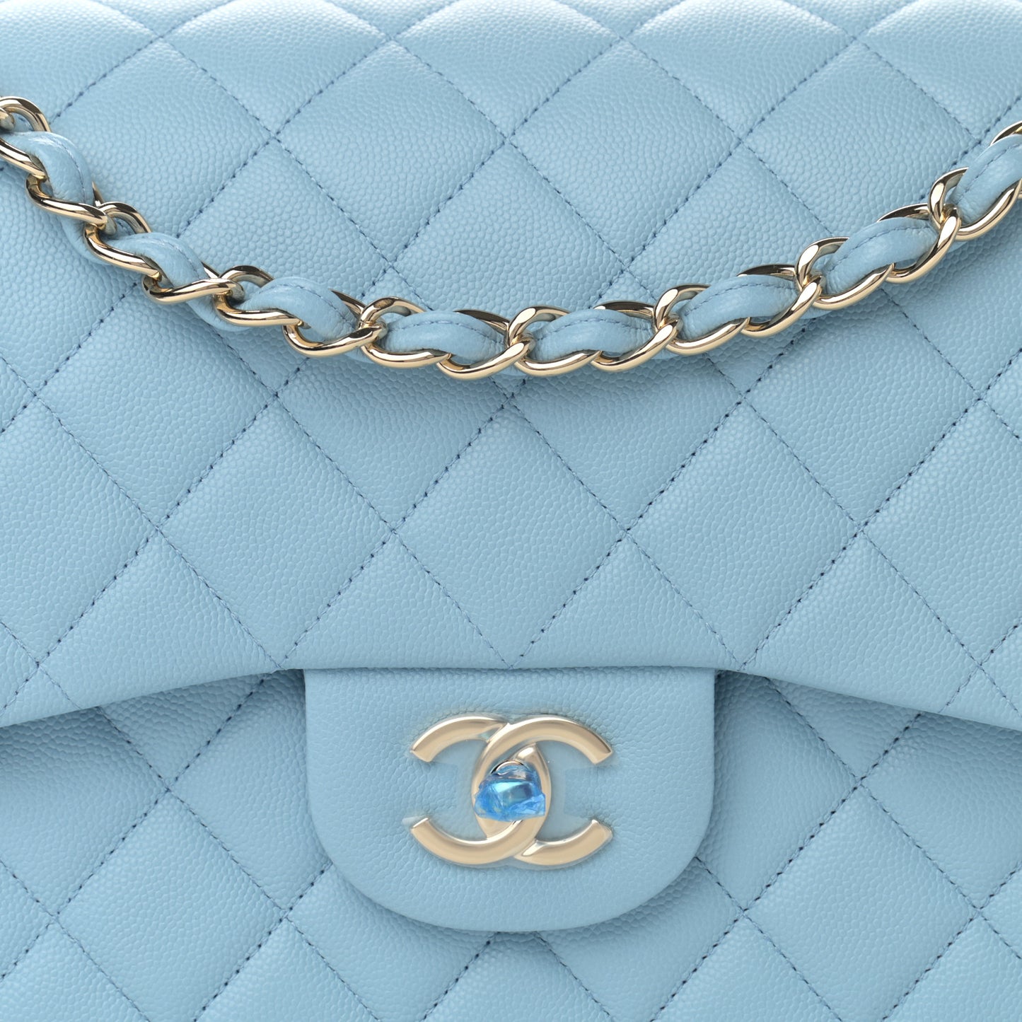 Caviar Quilted Jumbo Double Flap Light Blue