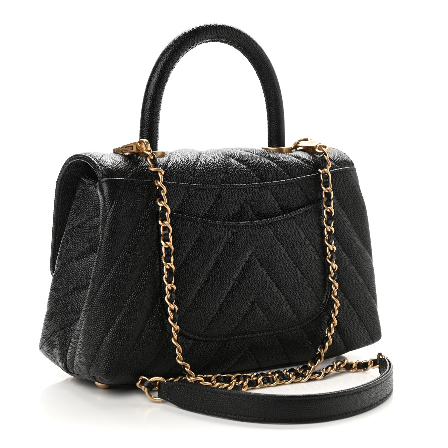 Chanel Caviar Chevron Quilted Mini Coco Handle Flap Black 2 of 10