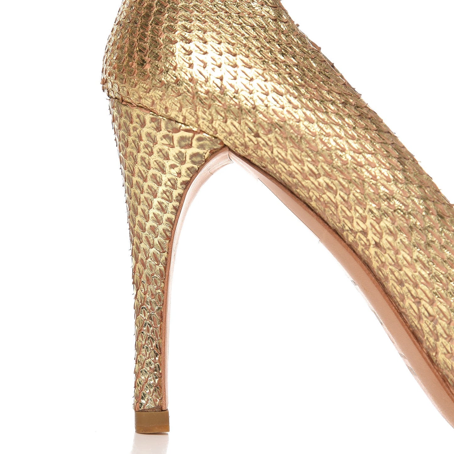 Metallic Snakeskin Crystal Peep Toe Pumps 37 Gold