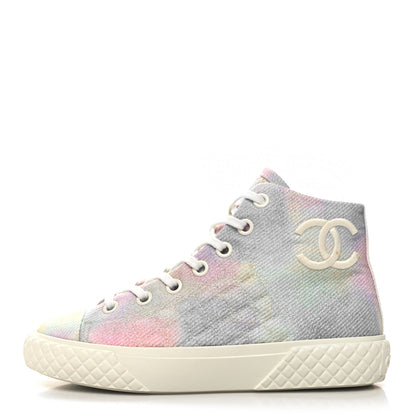 Chanel Printed Fabric Quilted High Top Sneakers 36 Green Pink Blue White 1 of 11