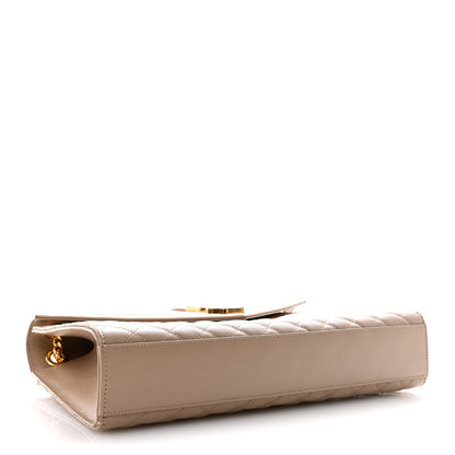 Saint Laurent Grain De Poudre Mixed Matelasse Large Triquilt Monogram Satchel Dark Beige 4 of 14