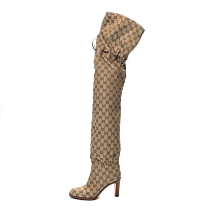 Gucci Monogram Over the Knee Boots 36 Beige Ebony 1 of 7
