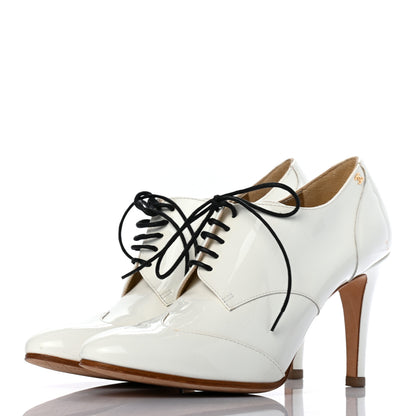 Chanel Patent CC Lace Up Ankle Boots 37.5 White 3 of 8