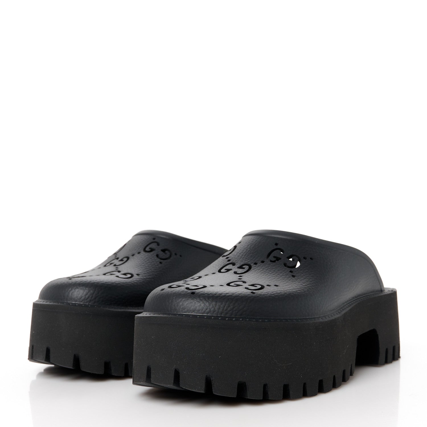 Gucci Rubber GG Monogram Perforated Elea Platform 55mm Lug Sole Sandals 36 Black 3 of 9