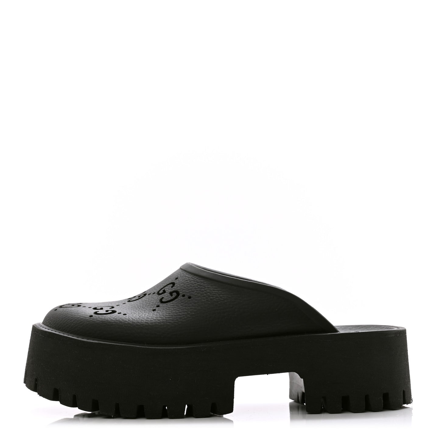 Rubber GG Monogram Perforated Elea Platform 55mm Lug Sole Sandals 38 Black