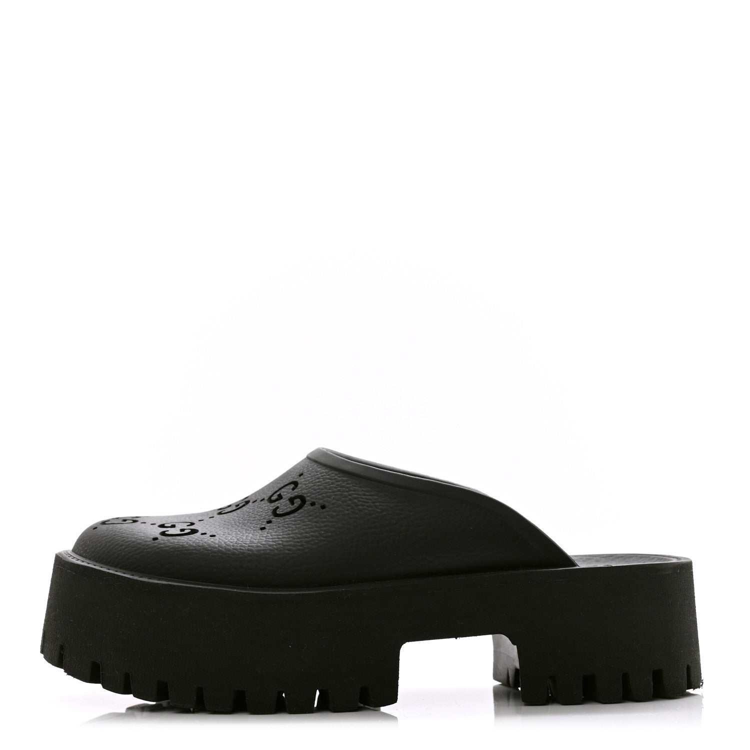 Gucci Rubber GG Monogram Perforated Elea Platform 55mm Lug Sole Sandals 38 Black 1 of 10
