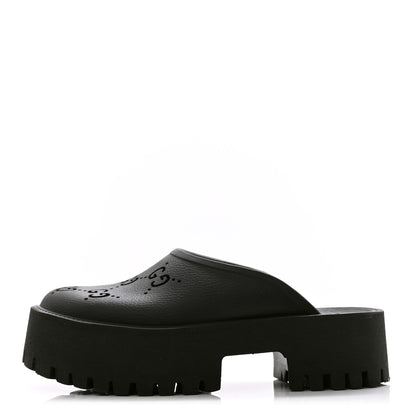 Gucci Rubber GG Monogram Perforated Elea Platform 55mm Lug Sole Sandals 38 Black 1 of 10