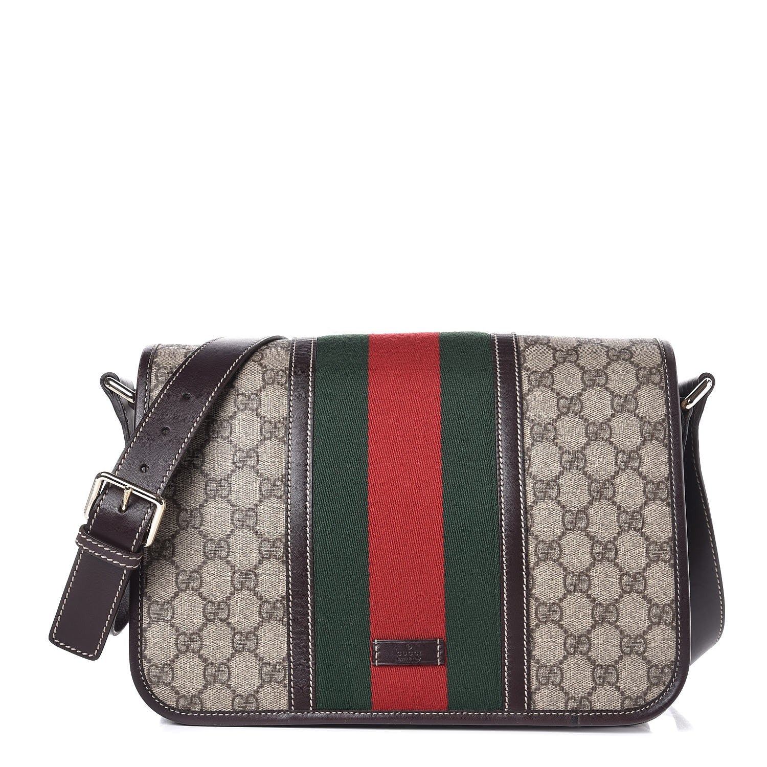 Gucci GG Plus Monogram Web Medium Flap Messenger Beige Dark Brown 1 of 7