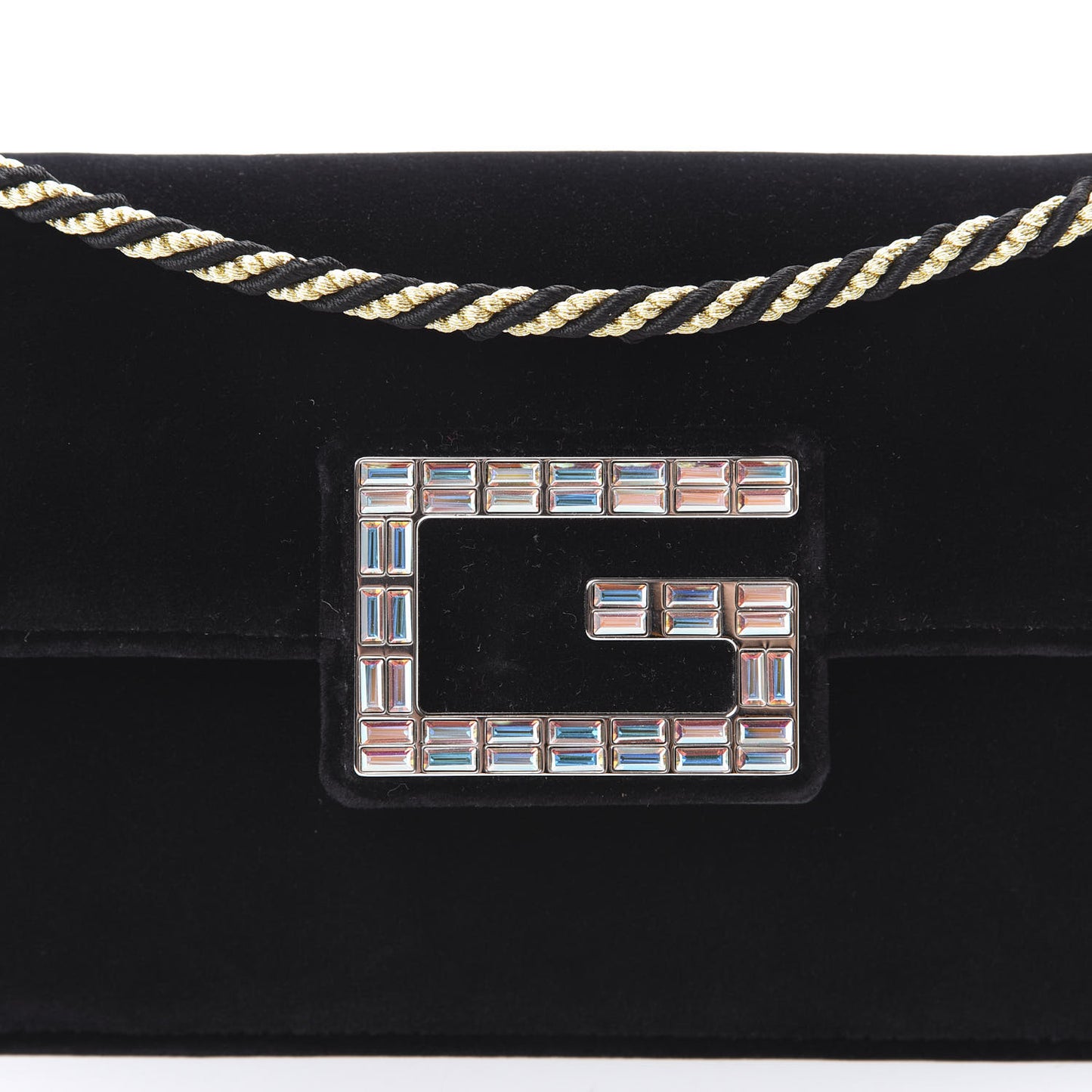 Velvet Crystal Square G Shoulder Bag Black
