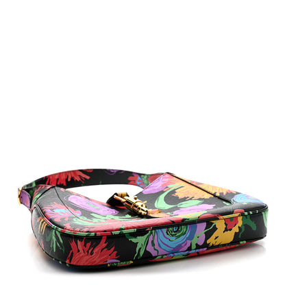 Gucci X KEN SCOTT New Shangai Calfskin Jenny Floral Print Small Jackie 1961 Hobo Black Pink 4 of 10