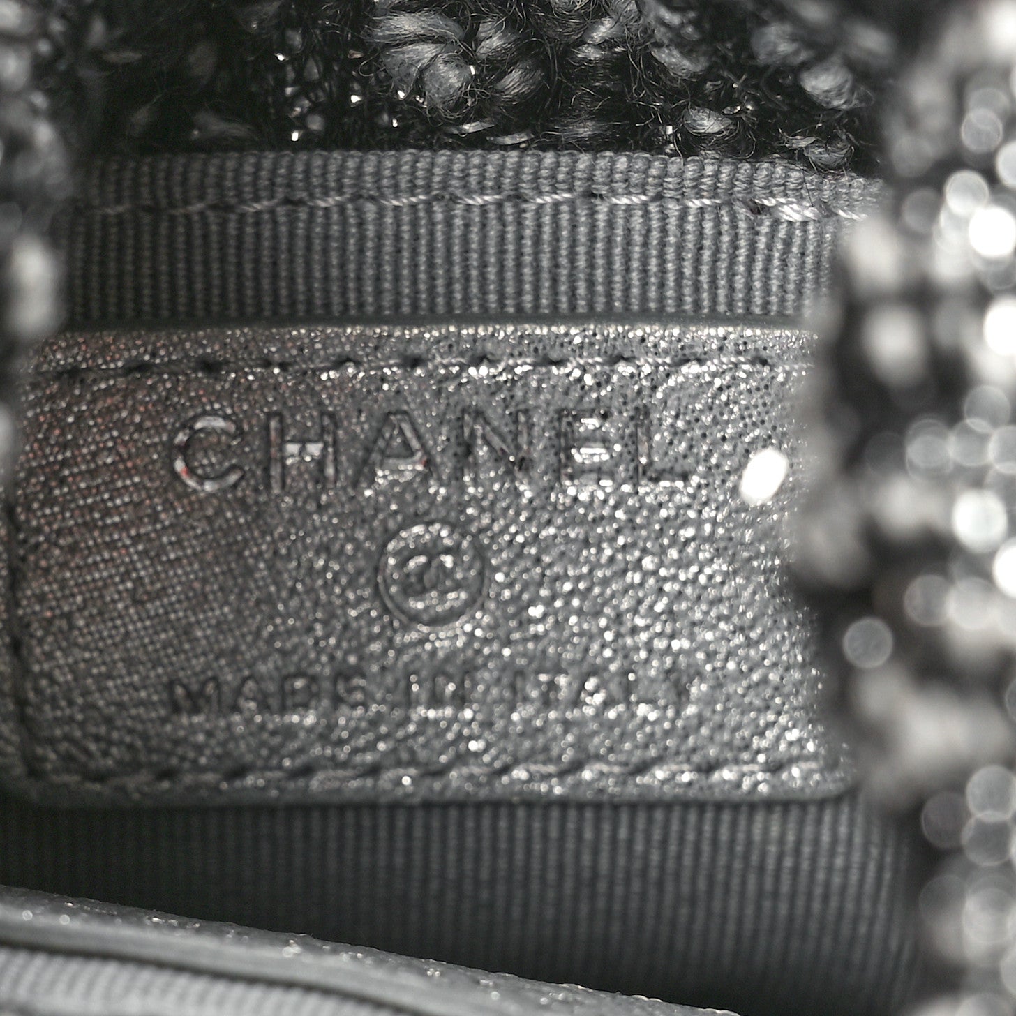 Chanel Tweed Mini Bucket Drawstring Bag Black Silver 6 of 10