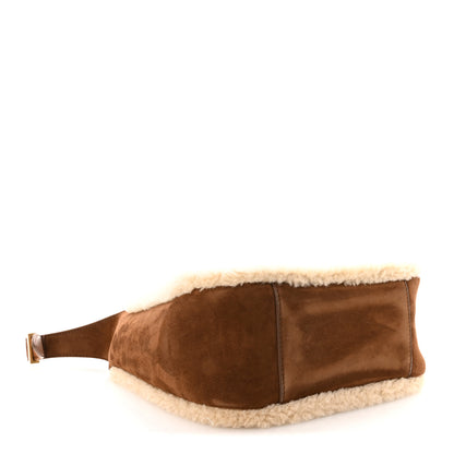 Saint Laurent Suede Shearling Small Le 5 A 7 Soft Hobo Dark Sigaro Natural Beige 4 of 10